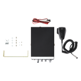 Cobra 25 LTD AM/FM CB Radio box contains radio, handheld, power cable, and mounting bracket with screws